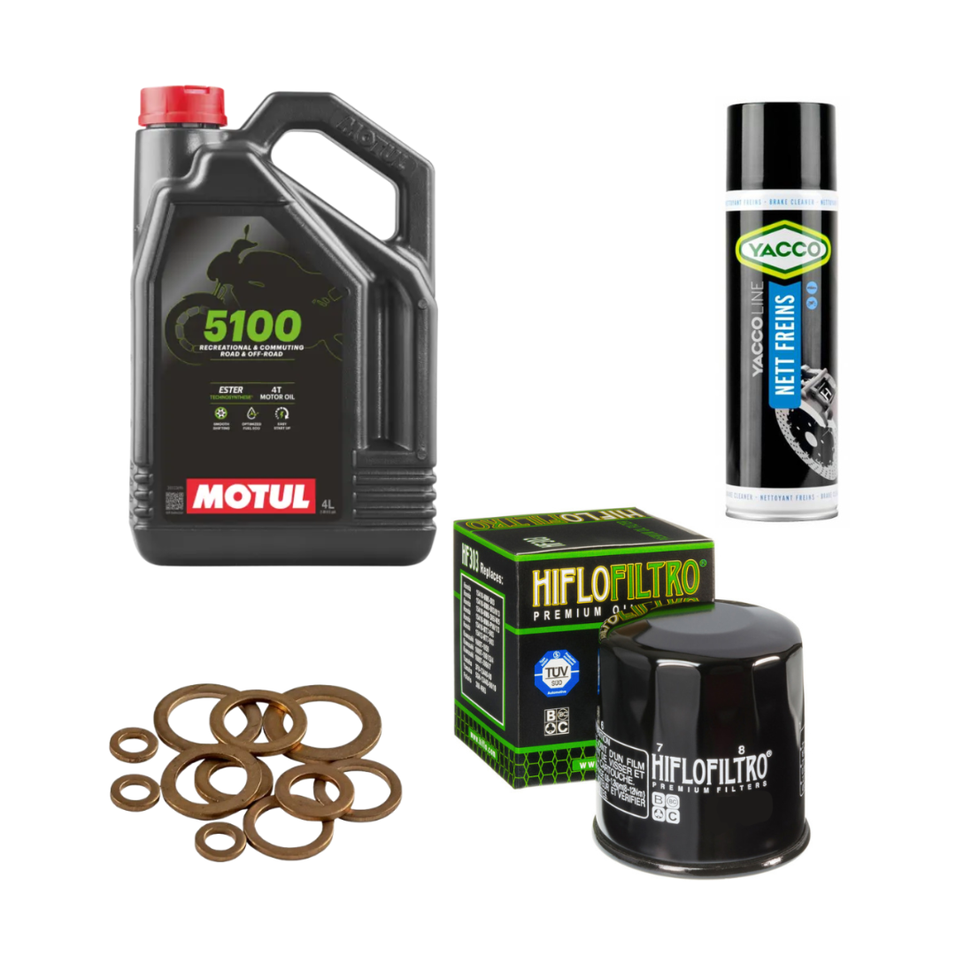 Pack Premium Óleo Motul 5100 4L + HIFLO + Anilha de Cobre + Limpa Travões